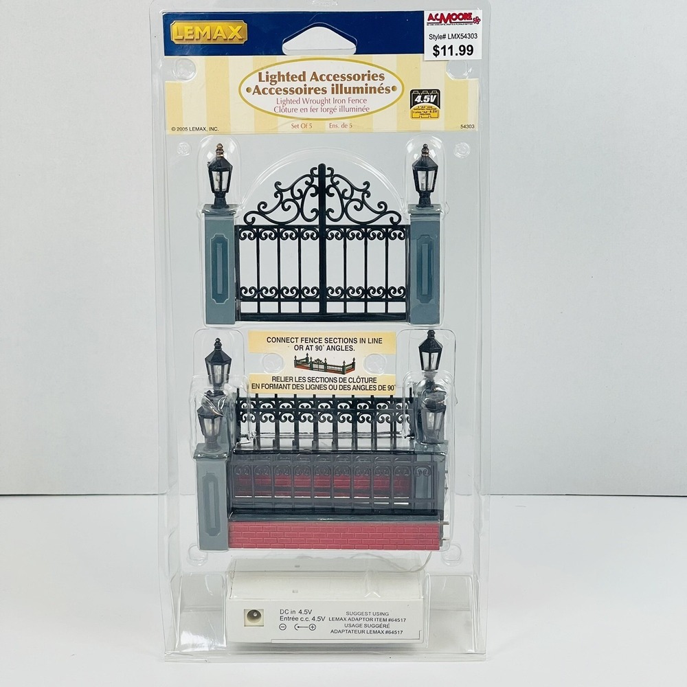 Lemax Lighted Wrought Iron Fence‎ #54303 Village Accessory Set